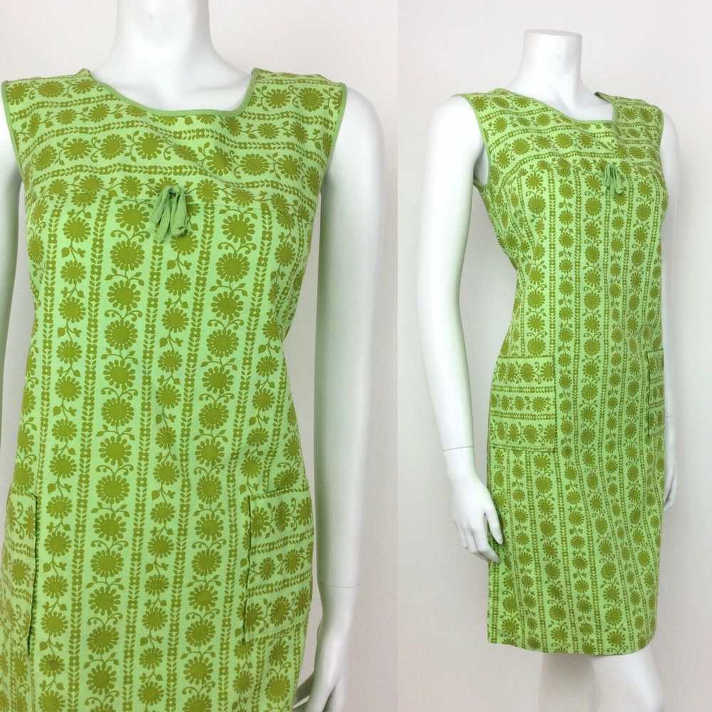 VINTAGE 60s 70s LIME GREEN PSYCHEDELIC FLORAL EMP… - image 1