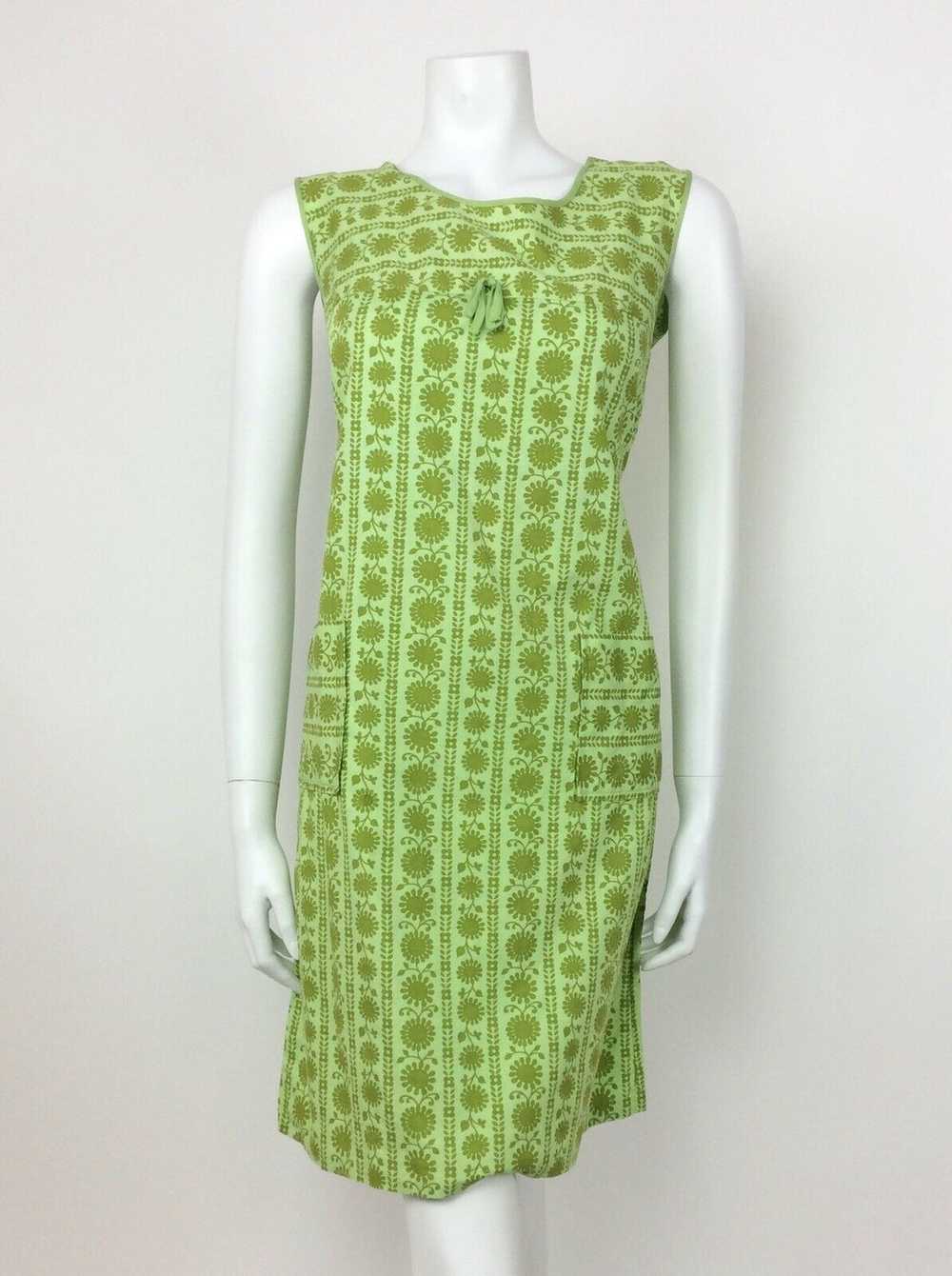 VINTAGE 60s 70s LIME GREEN PSYCHEDELIC FLORAL EMP… - image 2