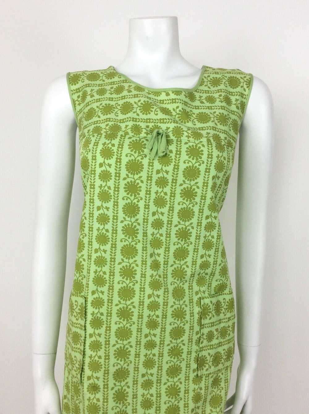 VINTAGE 60s 70s LIME GREEN PSYCHEDELIC FLORAL EMP… - image 3