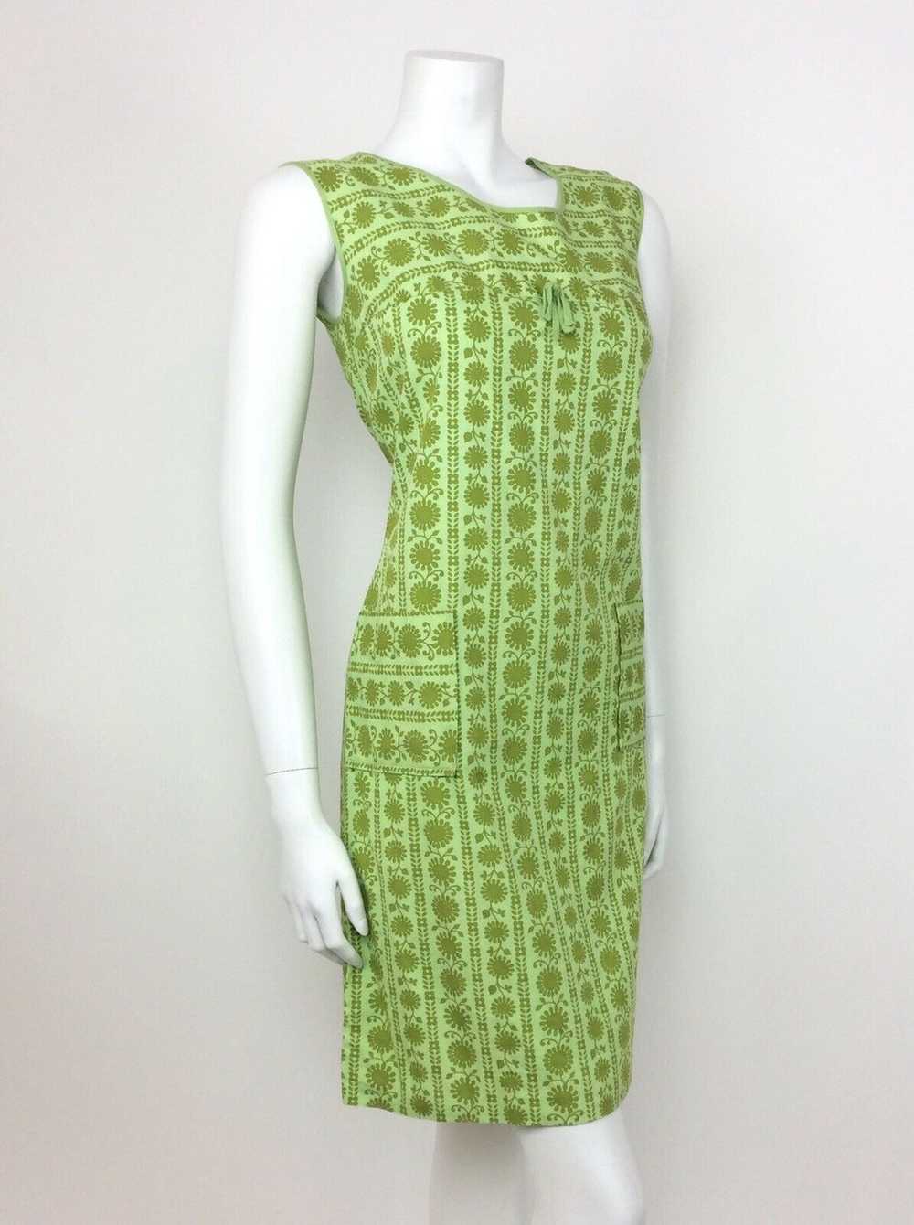 VINTAGE 60s 70s LIME GREEN PSYCHEDELIC FLORAL EMP… - image 5