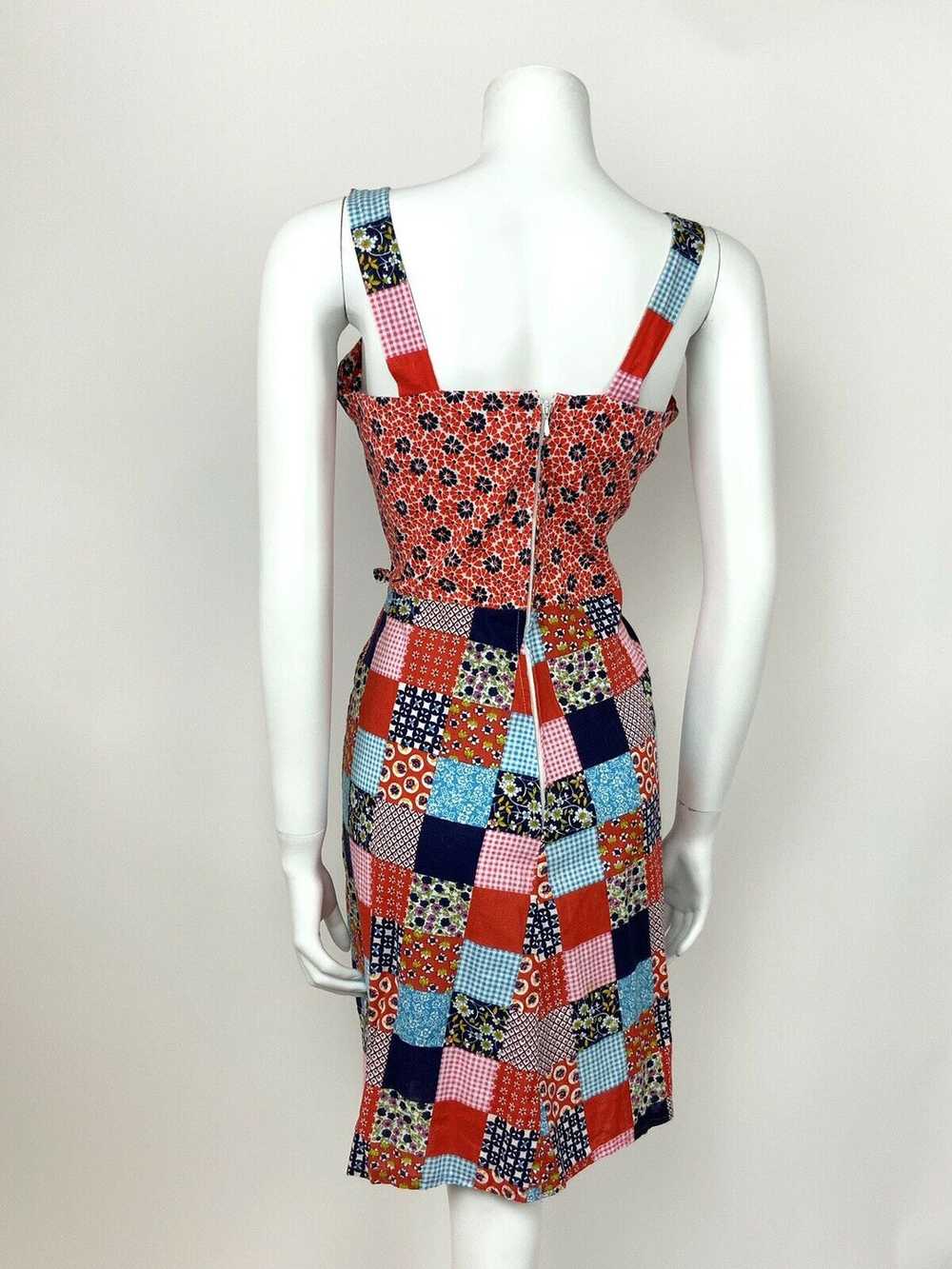 VTG 60s 70s RED BLUE WHITE PINK FLORAL PATCHWORK … - image 7