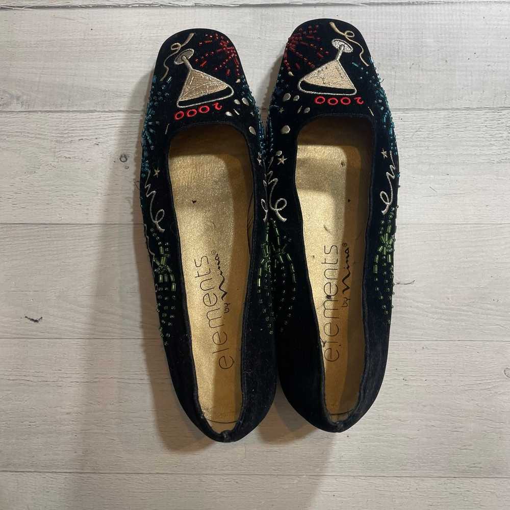 Vintage Nina Shoes Black Velvet Embroidered New Y… - image 3