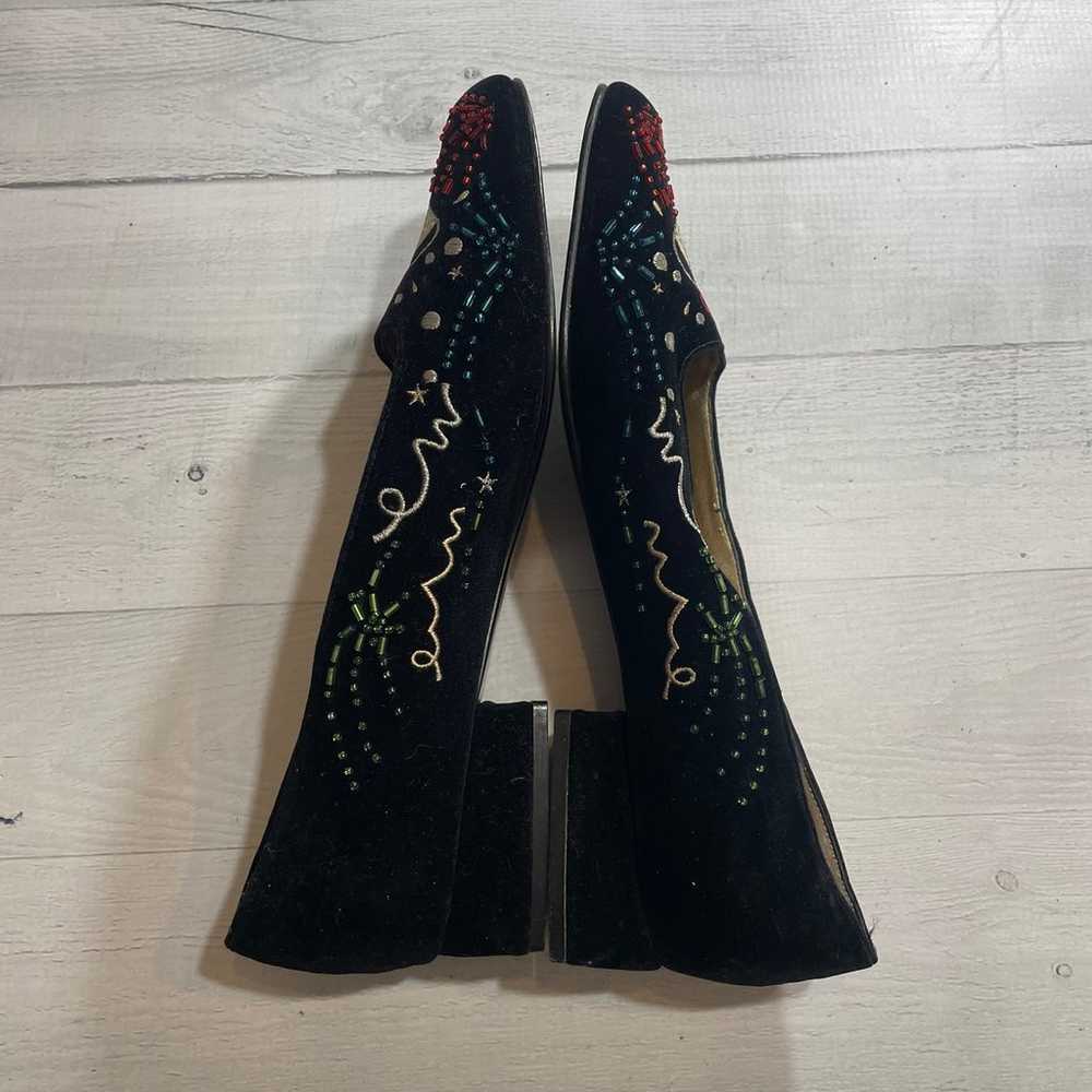 Vintage Nina Shoes Black Velvet Embroidered New Y… - image 5