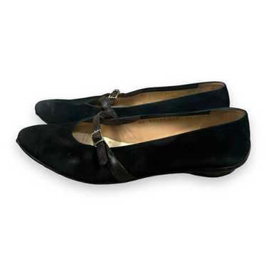 Vtg Salvatore Ferragamo Suede Mary Jane Flats Loa… - image 1