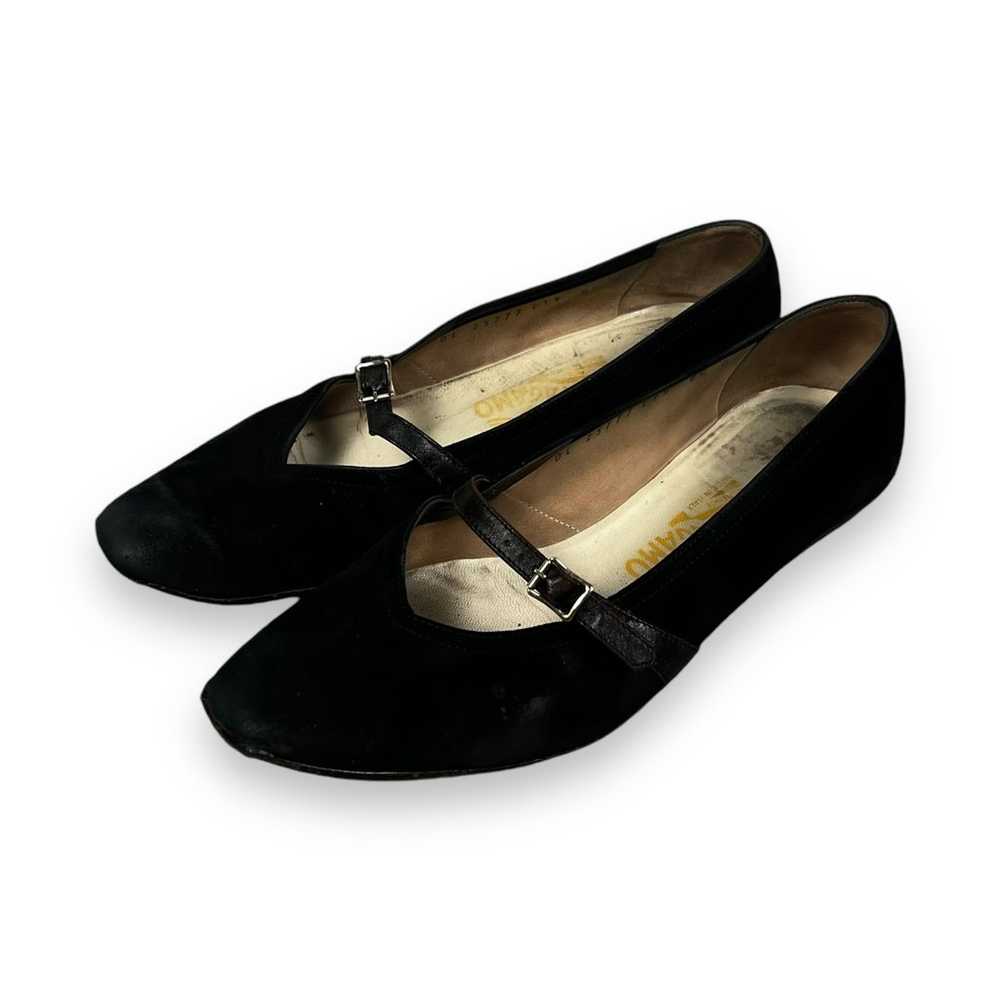 Vtg Salvatore Ferragamo Suede Mary Jane Flats Loa… - image 2