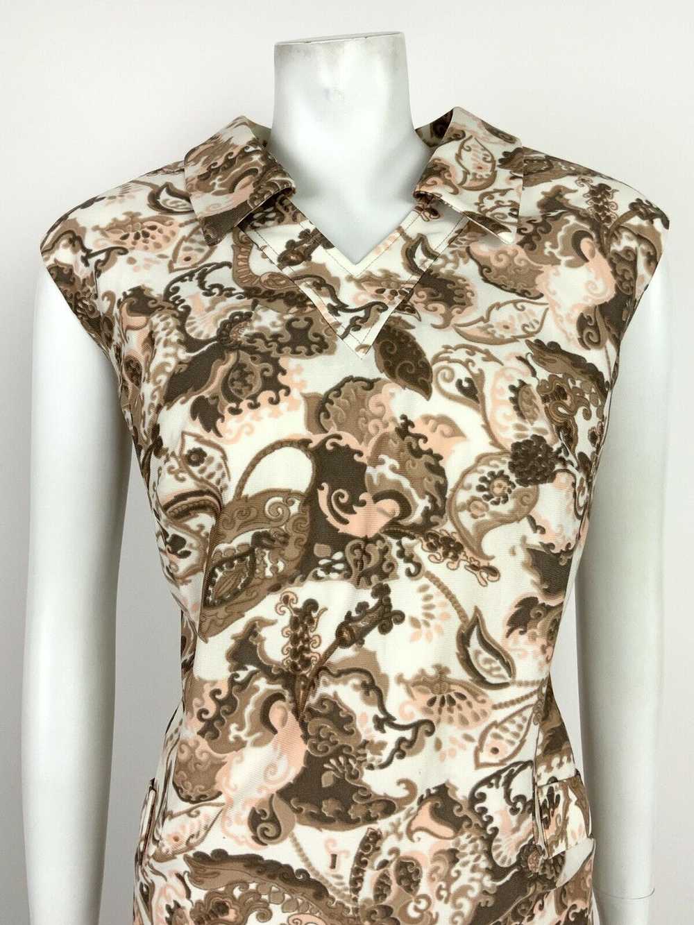 VTG 60s 70s WHITE BEIGE BROWN PINK FLORAL PAISLEY… - image 3