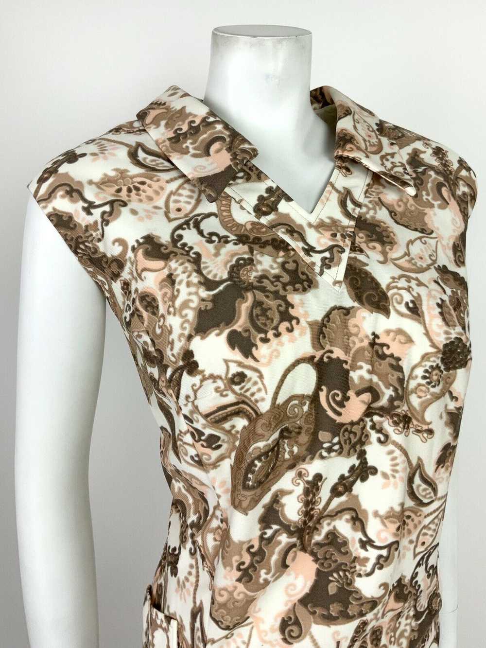 VTG 60s 70s WHITE BEIGE BROWN PINK FLORAL PAISLEY… - image 4