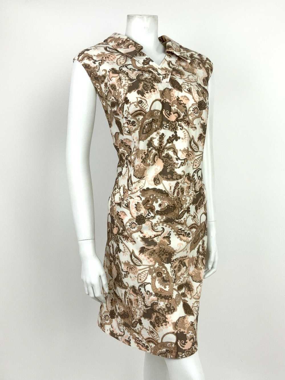 VTG 60s 70s WHITE BEIGE BROWN PINK FLORAL PAISLEY… - image 5