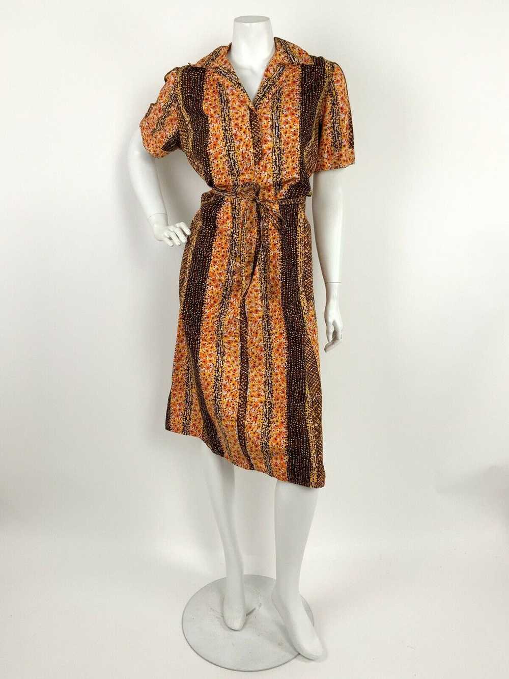 VINTAGE 60s 70s BROWN YELLOW ORANGE LILAC ABSTRAC… - image 2