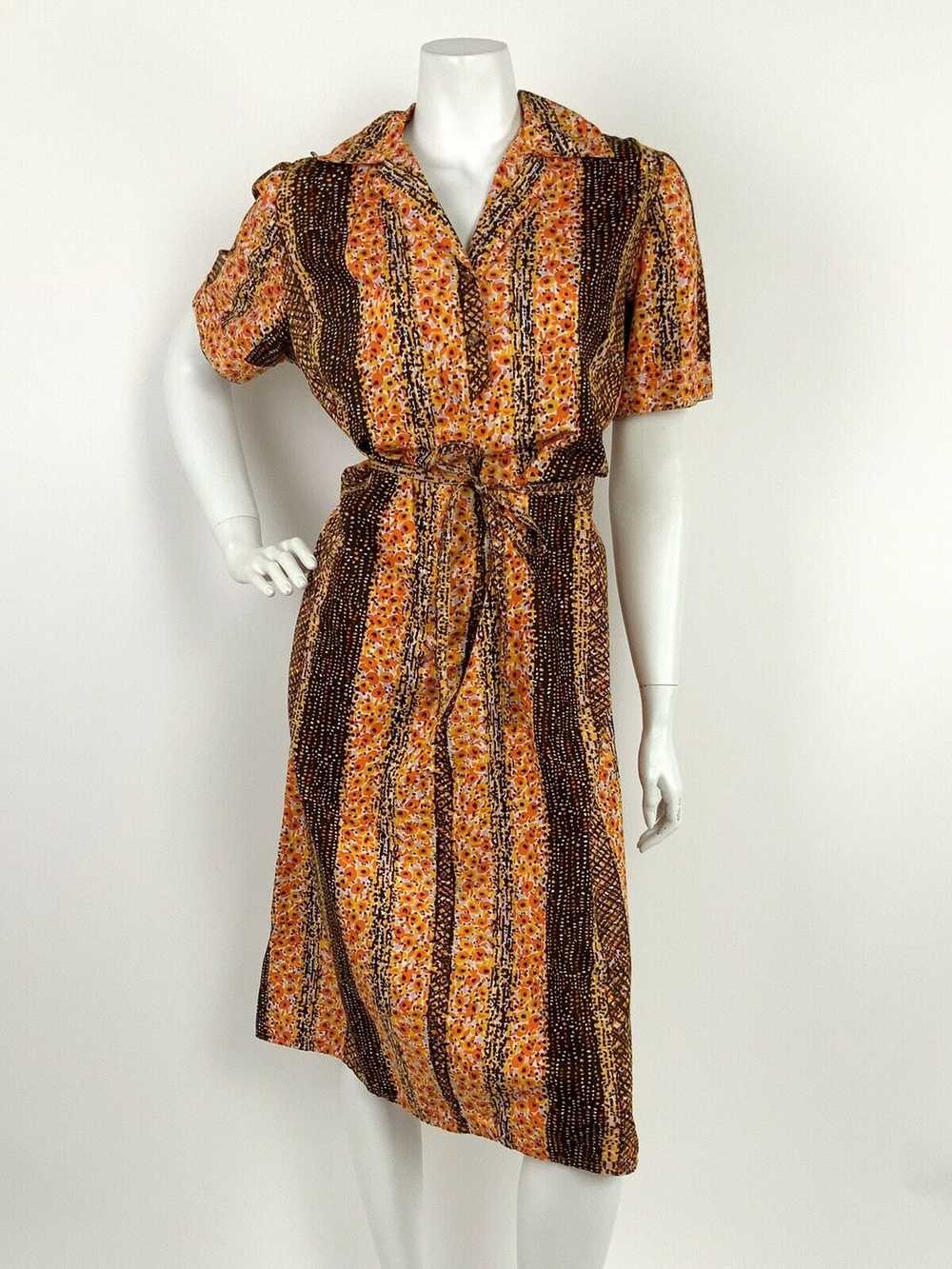 VINTAGE 60s 70s BROWN YELLOW ORANGE LILAC ABSTRAC… - image 3