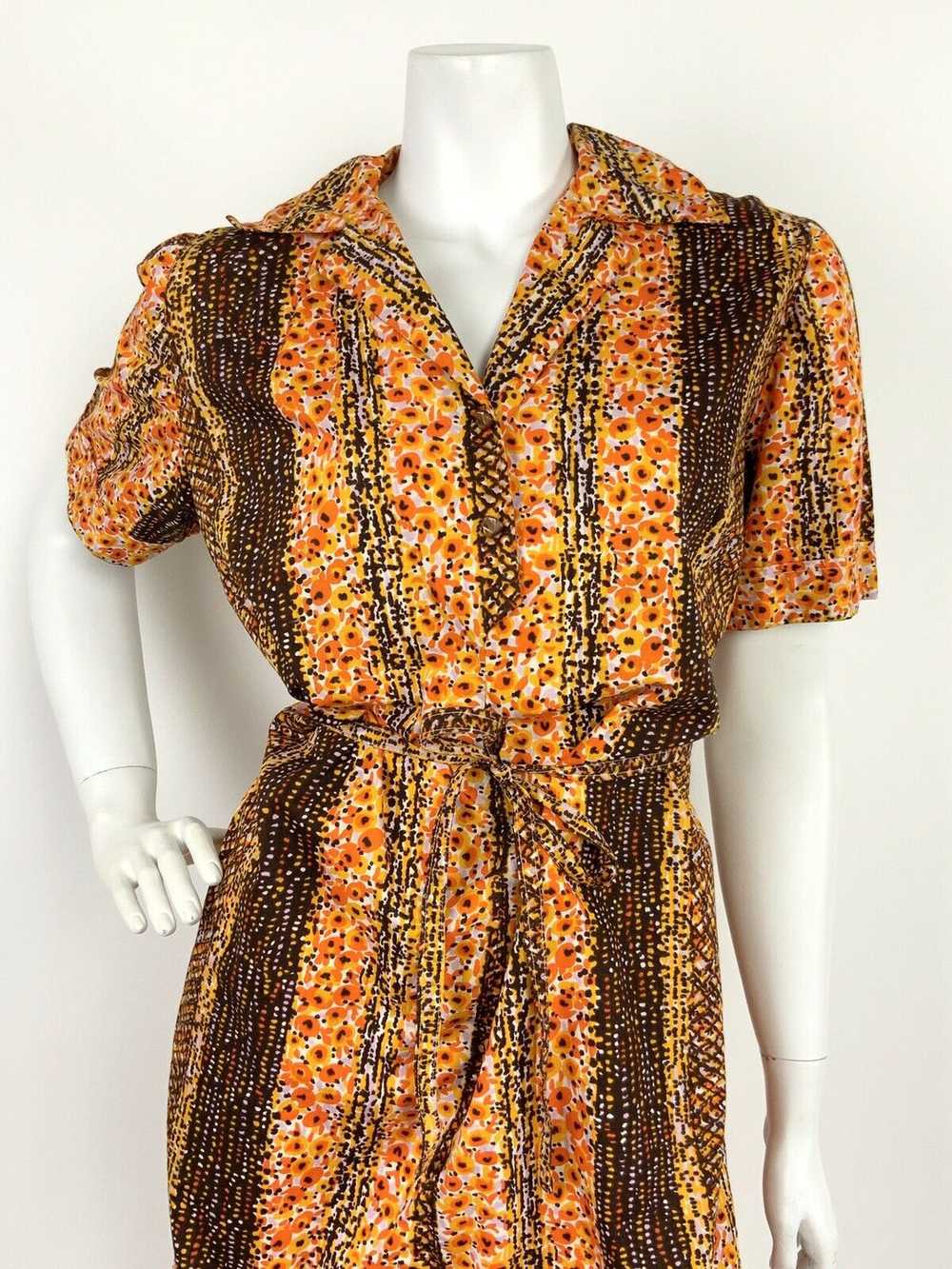 VINTAGE 60s 70s BROWN YELLOW ORANGE LILAC ABSTRAC… - image 4