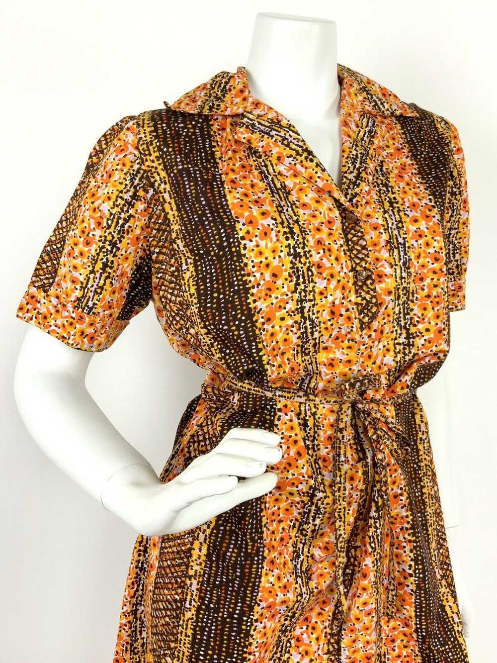 VINTAGE 60s 70s BROWN YELLOW ORANGE LILAC ABSTRAC… - image 6