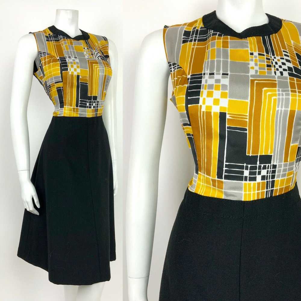 VTG 60s 70s MOD BLACK SILVER GOLD YELLOW GEOMETRI… - image 1