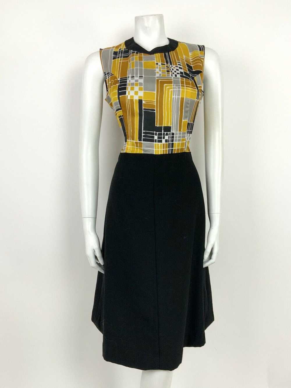 VTG 60s 70s MOD BLACK SILVER GOLD YELLOW GEOMETRI… - image 2