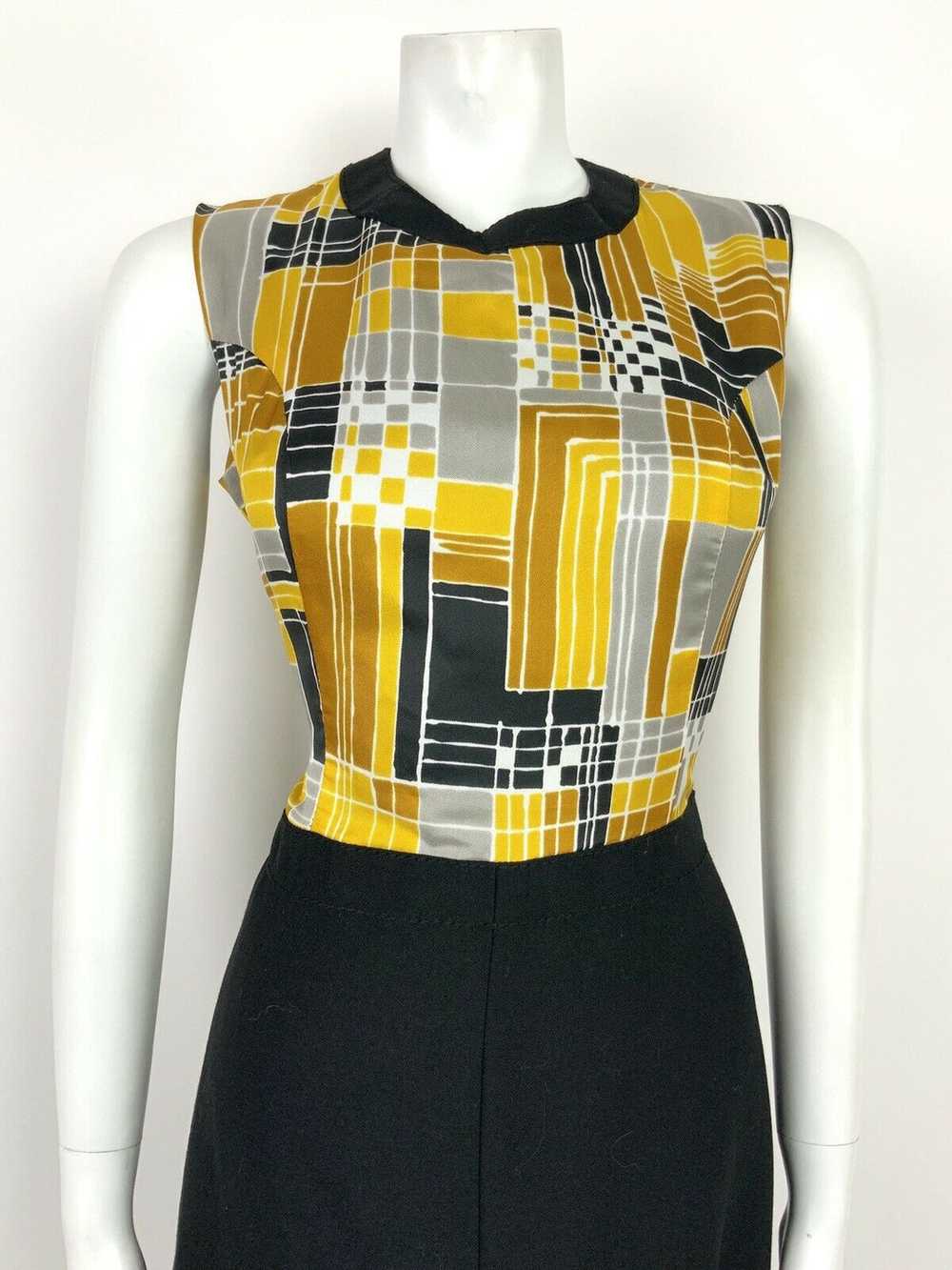 VTG 60s 70s MOD BLACK SILVER GOLD YELLOW GEOMETRI… - image 3