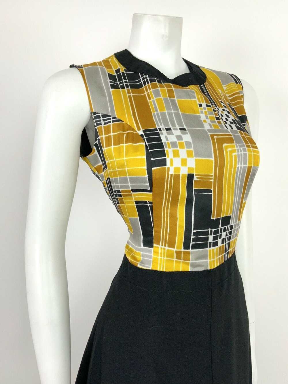 VTG 60s 70s MOD BLACK SILVER GOLD YELLOW GEOMETRI… - image 4