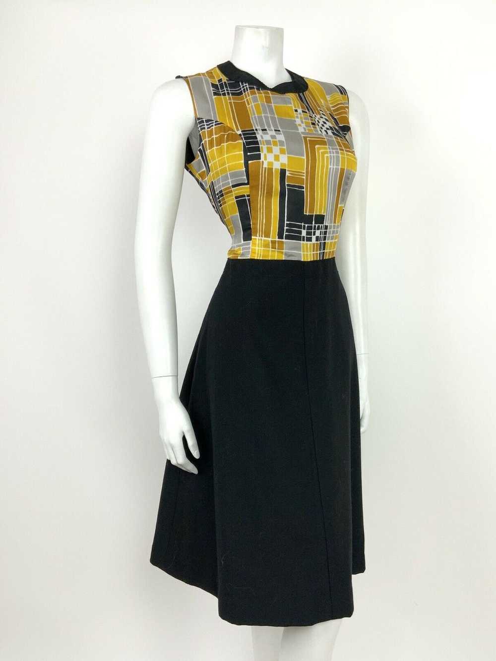 VTG 60s 70s MOD BLACK SILVER GOLD YELLOW GEOMETRI… - image 5