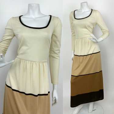 VTG 60s 70s CREAM BROWN GOLD COLOUR BLOCK FOLK BO… - image 1