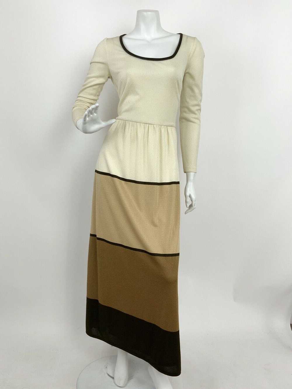 VTG 60s 70s CREAM BROWN GOLD COLOUR BLOCK FOLK BO… - image 2