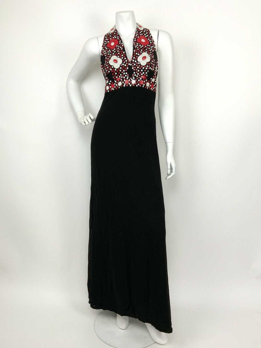 VTG 60s 70s BLACK RED WHITE SEQUIN DAISY FLOWER S… - image 2