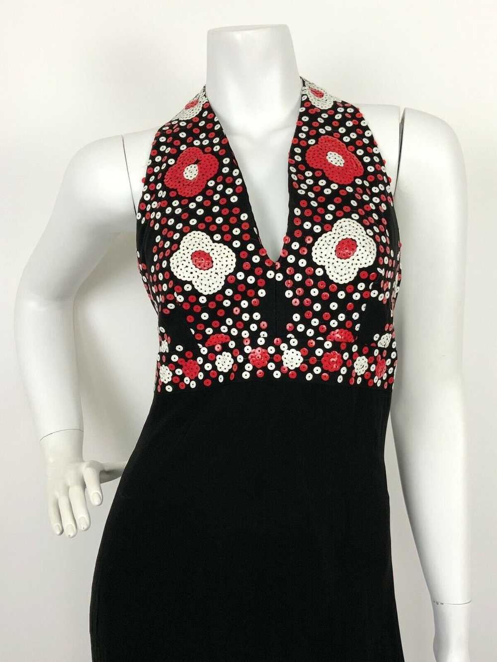 VTG 60s 70s BLACK RED WHITE SEQUIN DAISY FLOWER S… - image 3