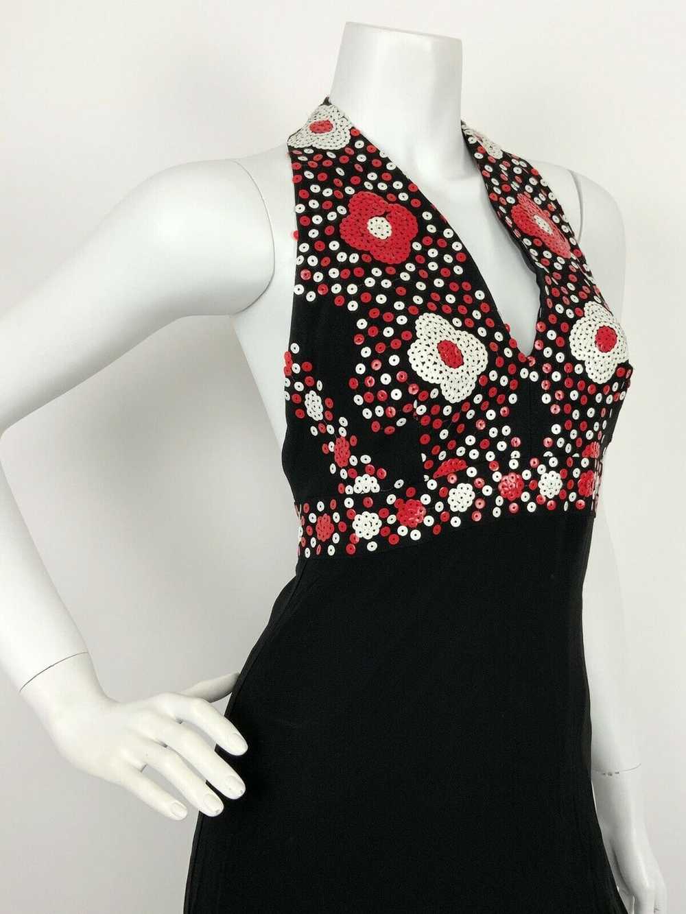 VTG 60s 70s BLACK RED WHITE SEQUIN DAISY FLOWER S… - image 4