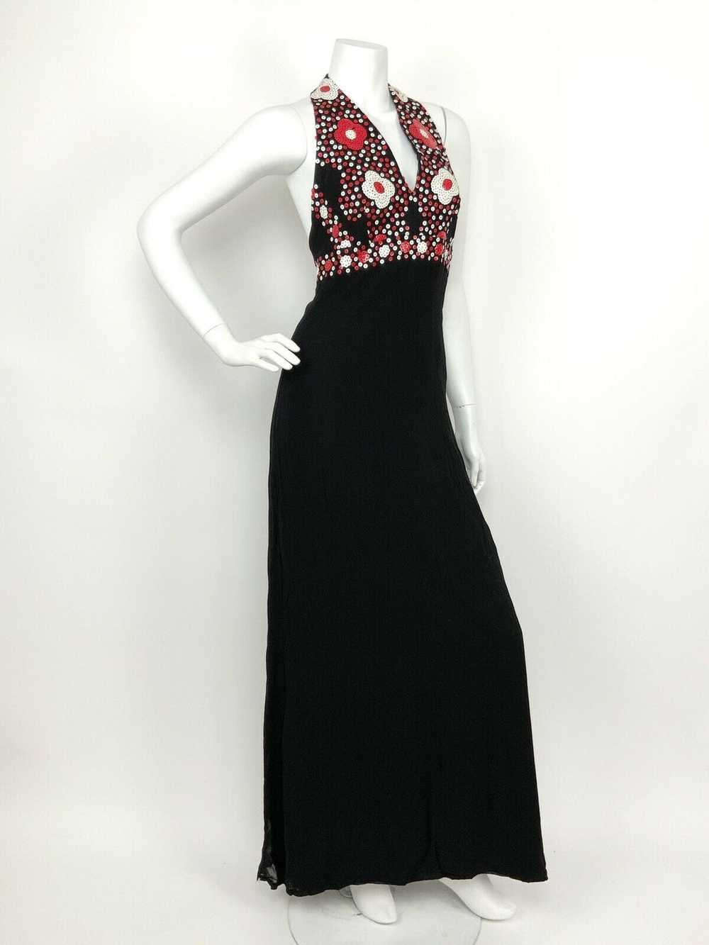 VTG 60s 70s BLACK RED WHITE SEQUIN DAISY FLOWER S… - image 5