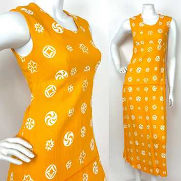 VINTAGE 60s 70s YELLOW ORANGE WHITE ABSTRACT STAR… - image 1