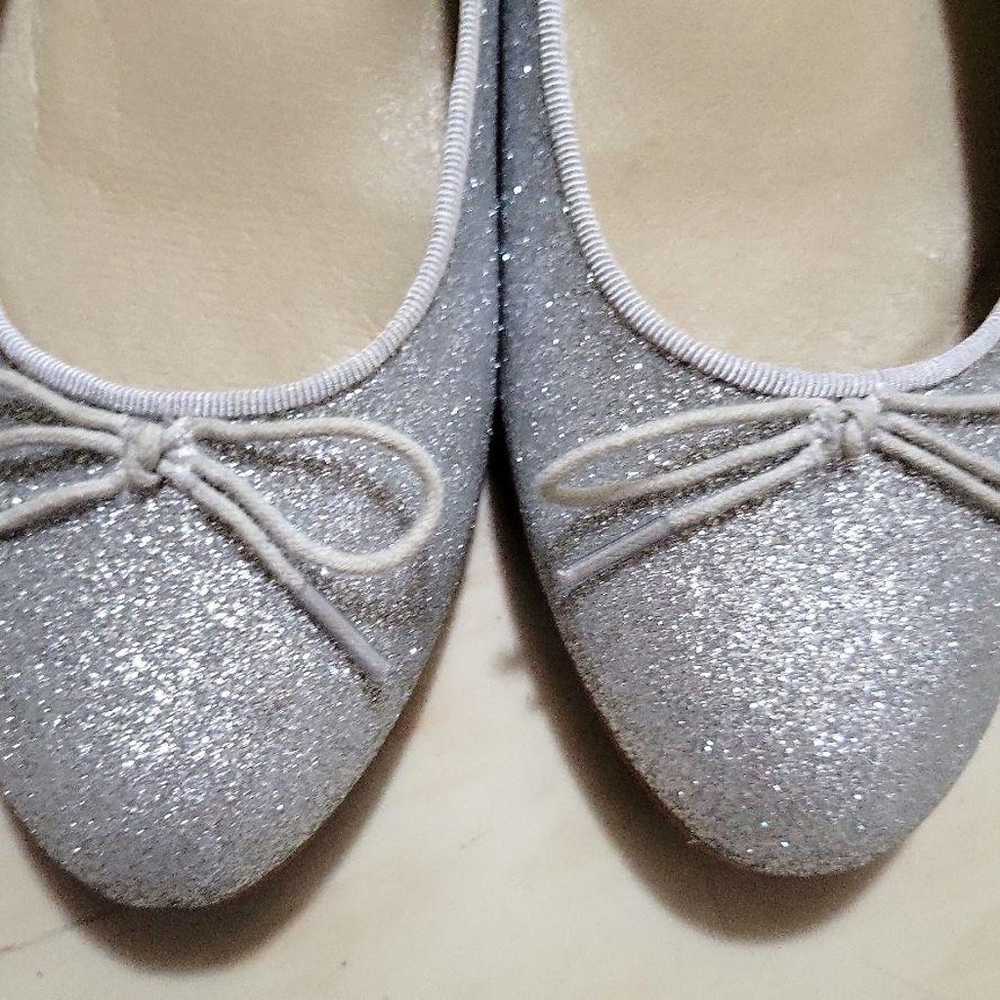 RANDA Silver Glitter Ballet Shoes with Ribbon - image 3