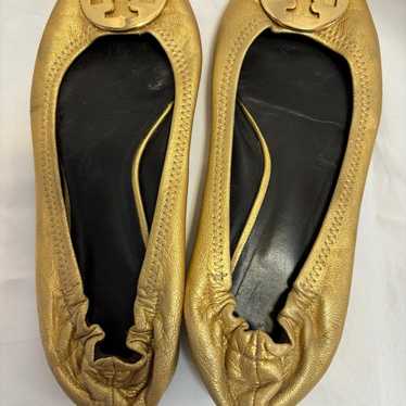 Tory Burch Gold Leather Ballet Logo Flat 6