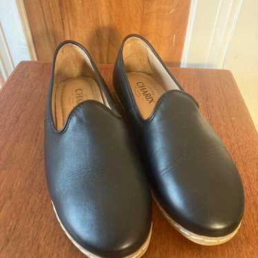 Charix Black Leather Slip-On Shoes - Size 8