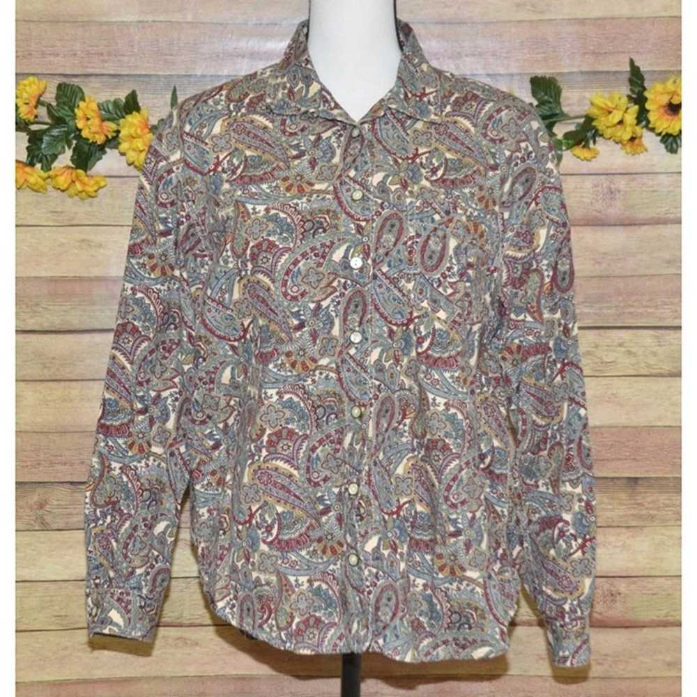 Vintage Liz Claiborne Brown Paisley Button Up Shi… - image 1