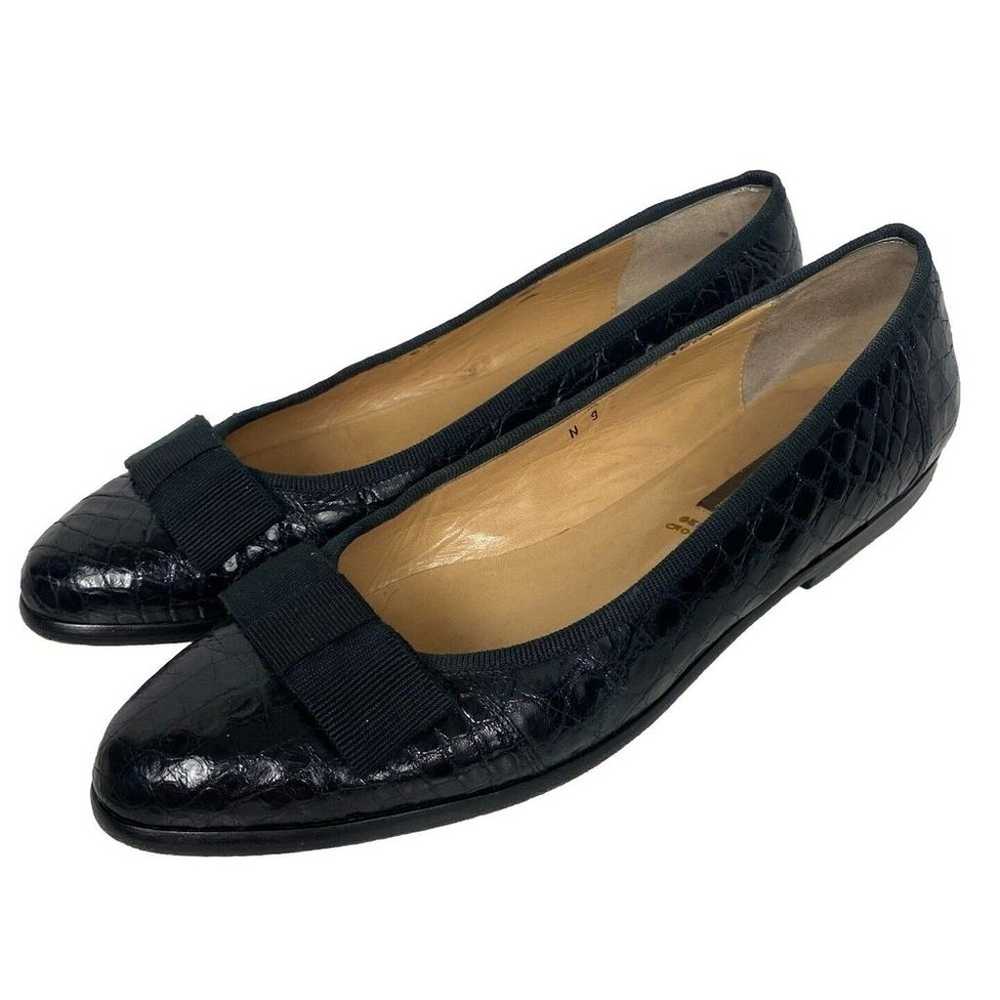 SESTO MEUCCI Womens Black Crocodile Loafers Balle… - image 1