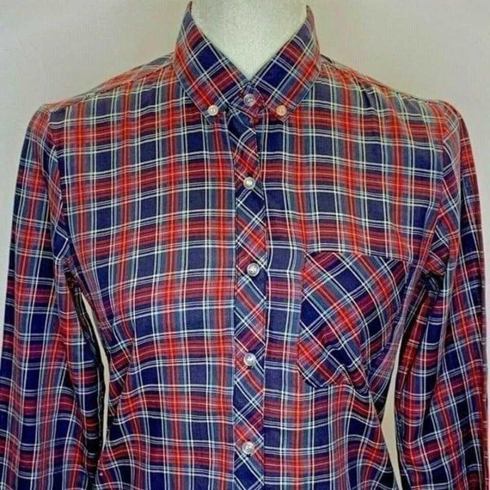 Vtg Plaid Button Down Shirt M Blue Red - image 1