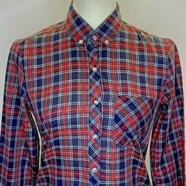 Vtg Plaid Button Down Shirt M Blue Red - image 1