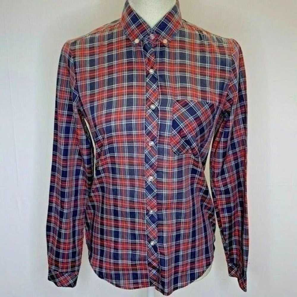 Vtg Plaid Button Down Shirt M Blue Red - image 2