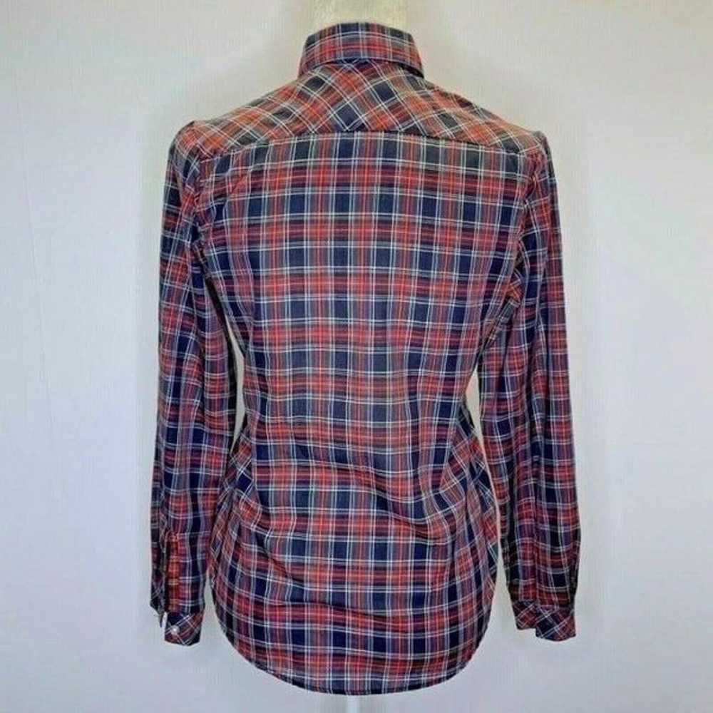 Vtg Plaid Button Down Shirt M Blue Red - image 3