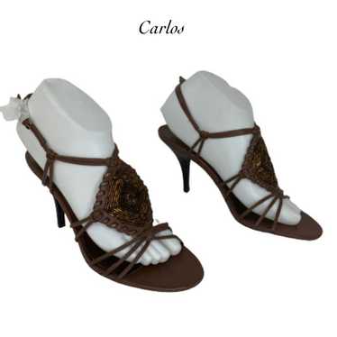 Carlos Santana Zing Brown Beaded Strappy Heels Si… - image 1