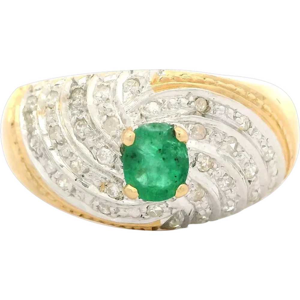 14k Yellow & White Gold Diamond Emerald Spiral To… - image 1