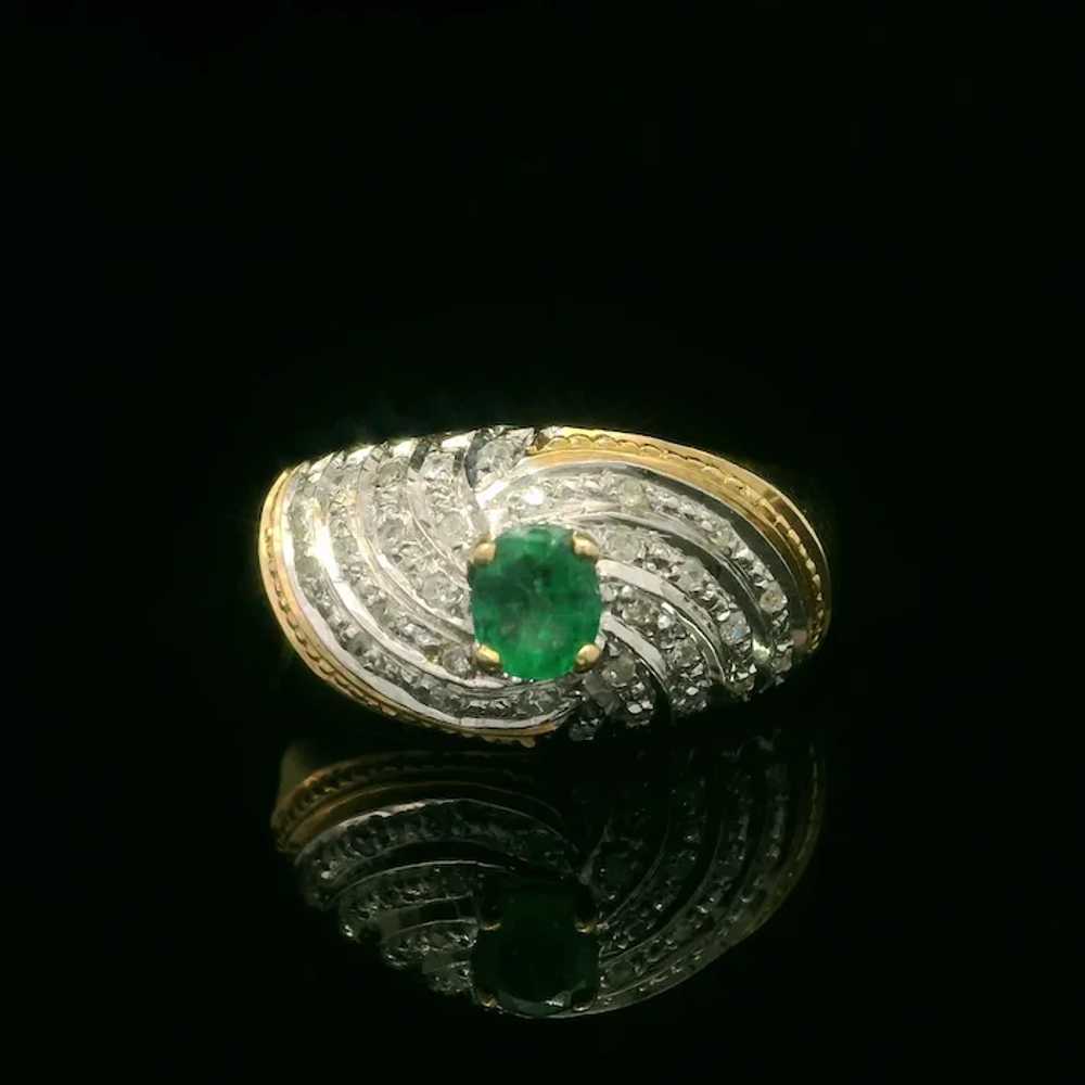 14k Yellow & White Gold Diamond Emerald Spiral To… - image 2