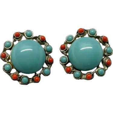 Vintage turquoise blue glass earrings