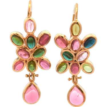 Estate Multi Color Tourmaline Earrings in 14K Yel… - image 1