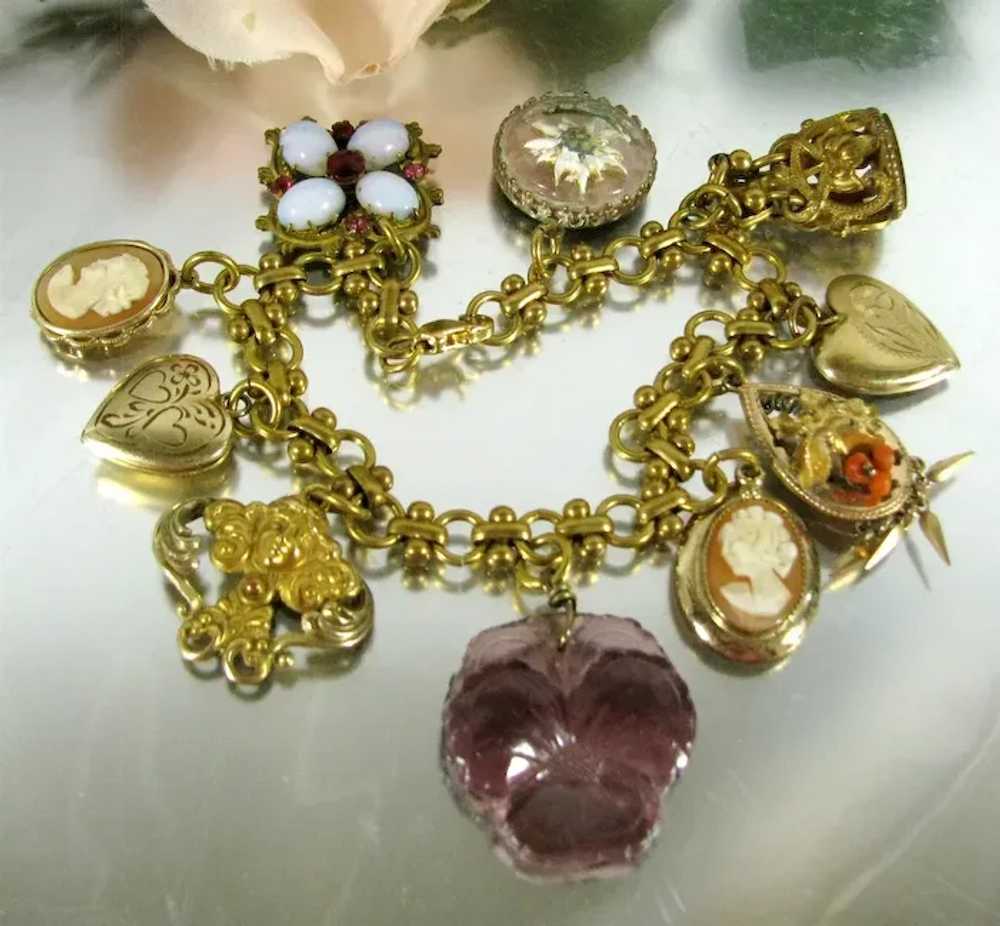 OOAK Victorian Revival Charm Bracelet Vintage Hea… - image 2