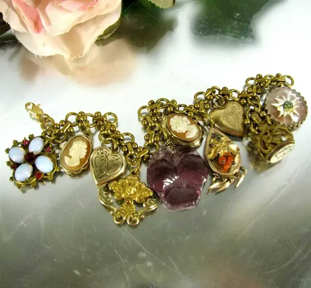 OOAK Victorian Revival Charm Bracelet Vintage Hea… - image 3