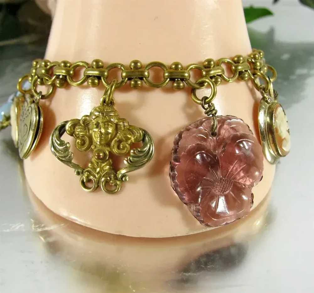 OOAK Victorian Revival Charm Bracelet Vintage Hea… - image 4