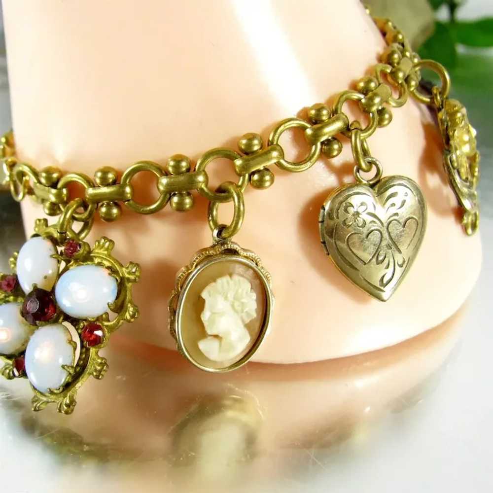 OOAK Victorian Revival Charm Bracelet Vintage Hea… - image 5