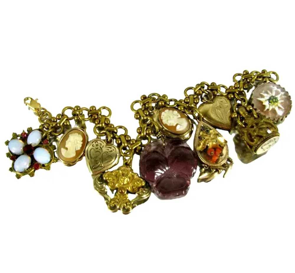 OOAK Victorian Revival Charm Bracelet Vintage Hea… - image 7