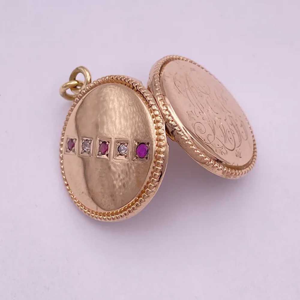 Victorian Era Locket Pendant Ruby and Diamond .18… - image 3