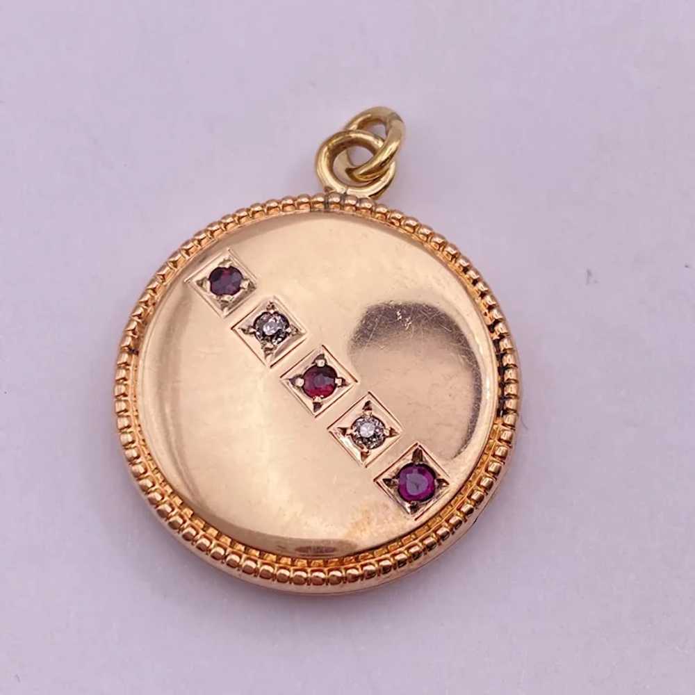 Victorian Era Locket Pendant Ruby and Diamond .18… - image 6