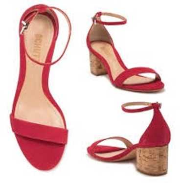 Schutz Chimes Red Suede Cork Heels Sandals Sz 9